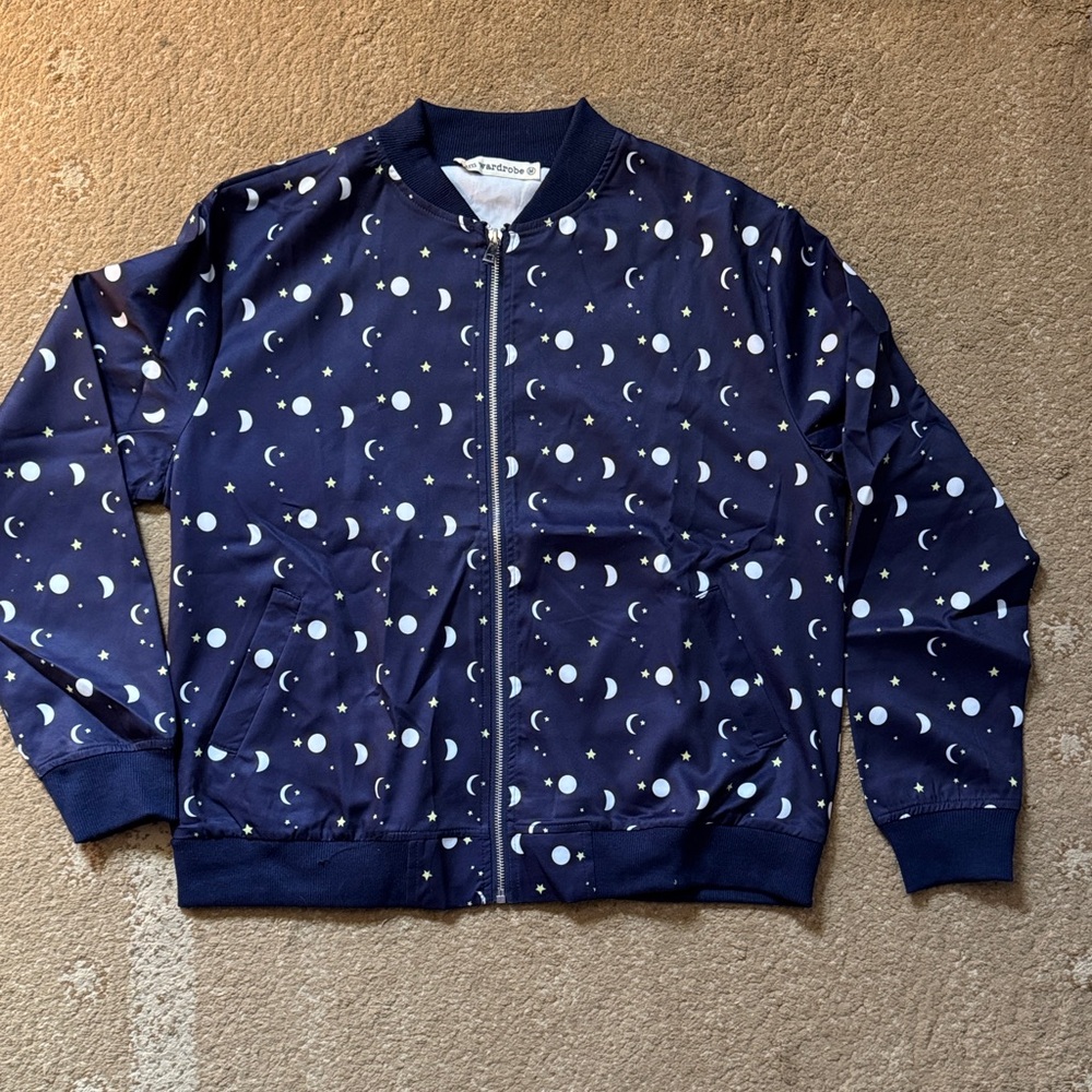 Women's Navy Moon Print Bomber Jacket